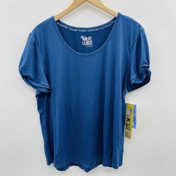 Muk Luks Womens Size XL Short Sleeve Soft Pajama Sleep Shirt in Blue 1576 - Picture 2 of 8